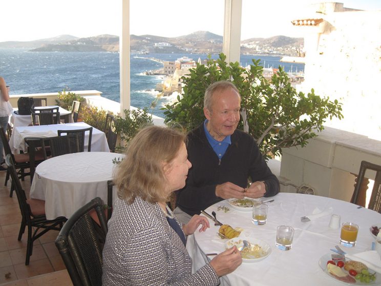 Breakfast at the hotel Syrou Melathron, Syros, Greece, Eila and Eero Tarasti Oct 3, 2017