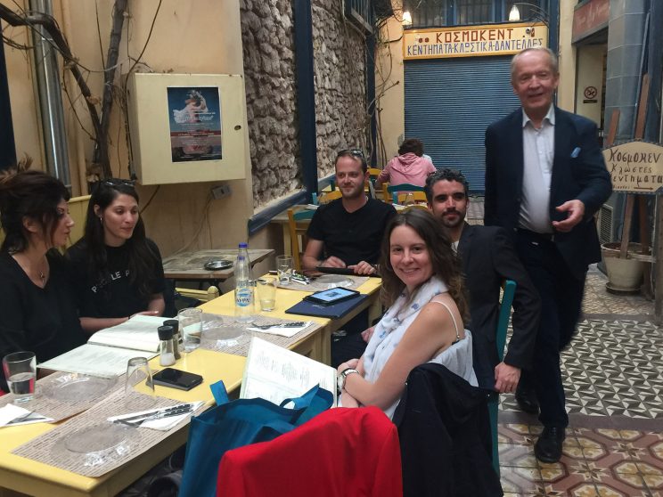 In Pireus, waiting for the ferry boat to Syros, prof Ifigeneia Vamvakidou, Greek doctoral students Eangelia Svirou, Lazaros Papoutsis, Daniel Röhe (from Brazil) and Tatiana Altini