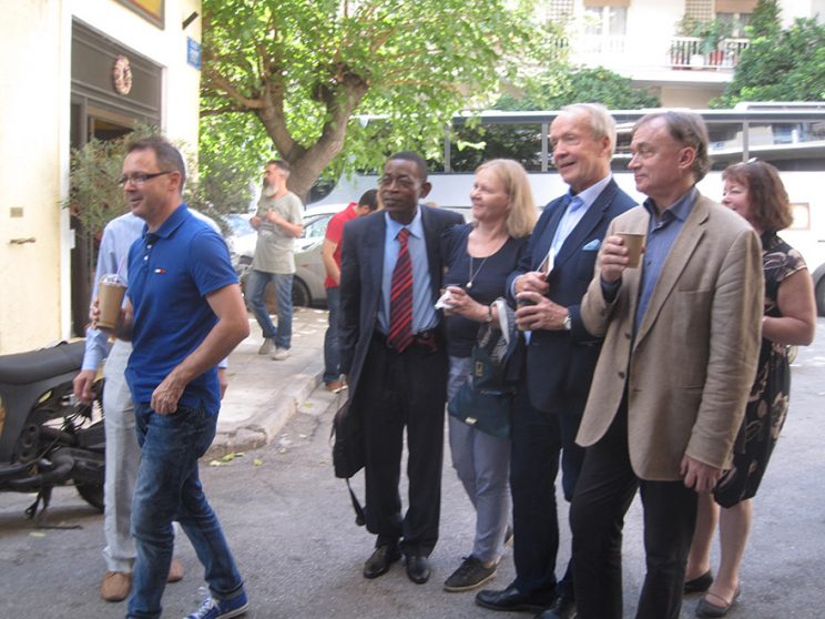 Kristian Bankov and others in front of the Finnish Institute in Athens